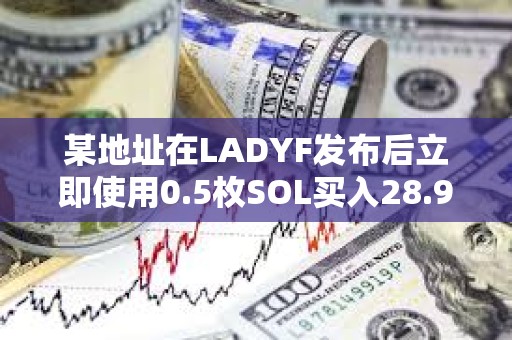 某地址在LADYF發布后立即使用0.5枚SOL買入28.9億枚，目前獲利超30萬美元