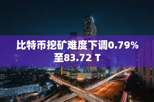 比特幣挖礦難度下調0.79%至83.72 T