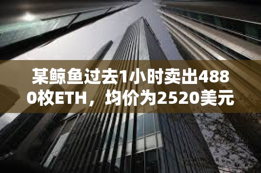 某鯨魚過去1小時賣出4880枚ETH，均價為2520美元