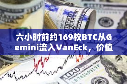 六小時前約169枚BTC從Gemini流入VanEck，價值1133萬美元