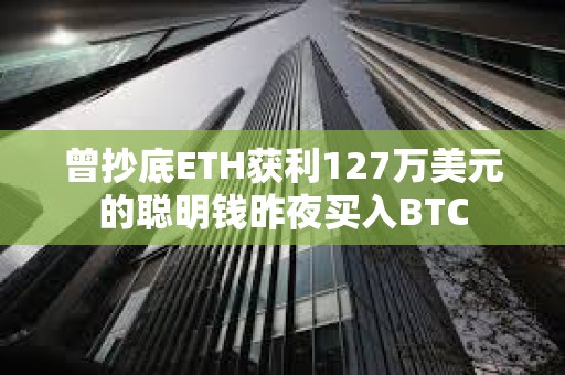 曾抄底ETH獲利127萬美元的聰明錢昨夜買入BTC