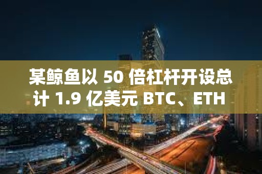 某鯨魚以 50 倍杠桿開設總計 1.9 億美元 BTC、ETH 多頭頭寸