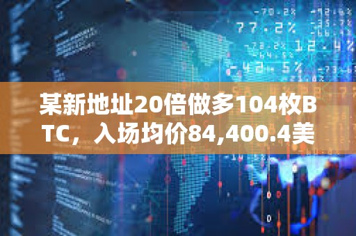 某新地址20倍做多104枚BTC，入場均價84,400.4美元