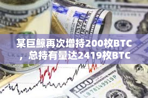 某巨鯨再次增持200枚BTC，總持有量達2419枚BTC