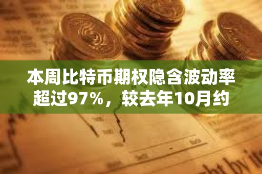 本周比特幣期權隱含波動率超過97%，較去年10月約30%低點已翻了三倍