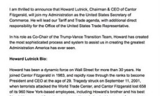 加密盟友、911幸存者 特朗普提名的商務部部長Lutnick何許人也？