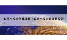 農村小投資創業項目（農村小投資好項目投資）