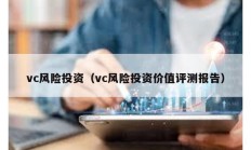 vc風險投資（vc風險投資價值評測報告）