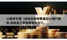 vc融資方案（創業企業如果通過vc進行融資,會給自己帶來哪些壓力?）